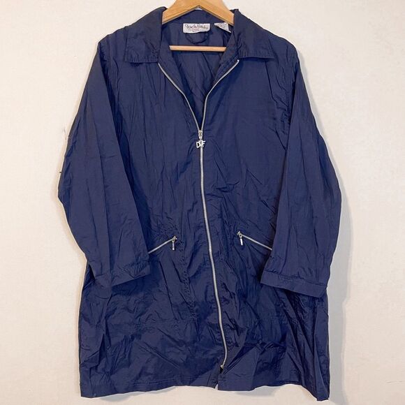 Vintage Diane Von Furstenberg Navy Windbreaker Jacket M - Picture 1 of 6